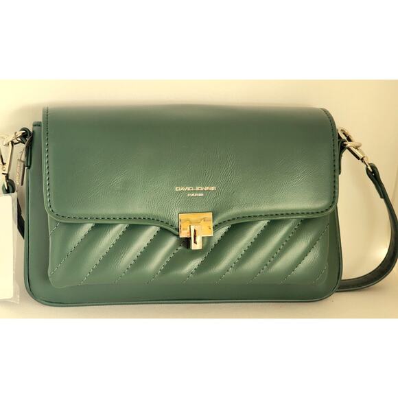 PURSE-CROSSBODY-DAVID JONES PARIS-Faux Leather-Green-Silver Tone Hardware-NEW - Picture 6 of 14